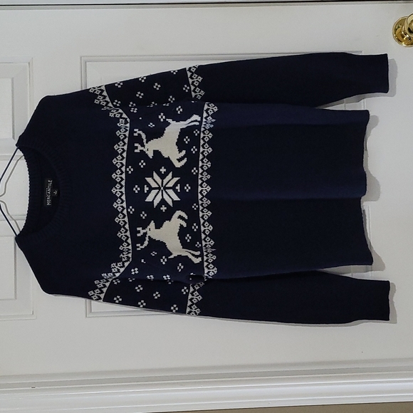 J Crew Navy Blue Lambswool Holiday Reindeer Sweater - Picture 2 of 9